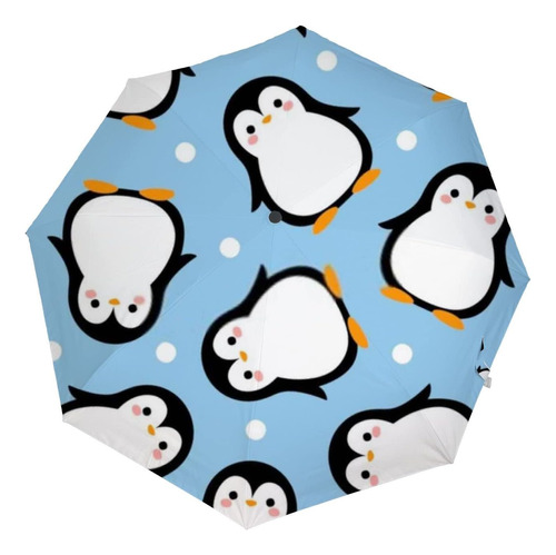 Paraguas De Viaje Con Diseño De Pingüino, Resistente Al Vien