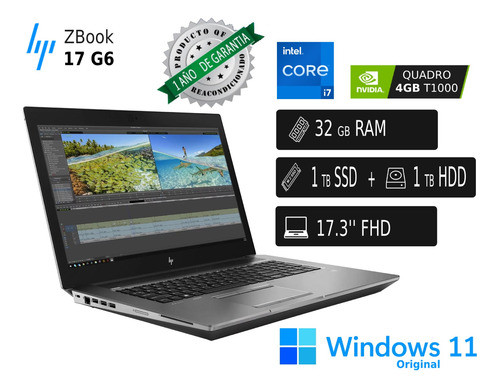 Laptop Hp Zbook 17g6 Ci7 32gb Ssd1tb + 1tbhdd 17.3 Video4gb (Reacondicionado)