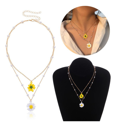 Collar Con Forma Flor Margarita Cadena Perlas En D
