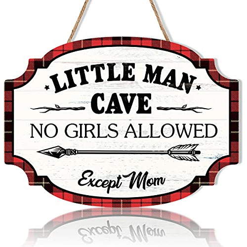 Little Man Cave Letrero De Pared Colgante De Madera Roj...