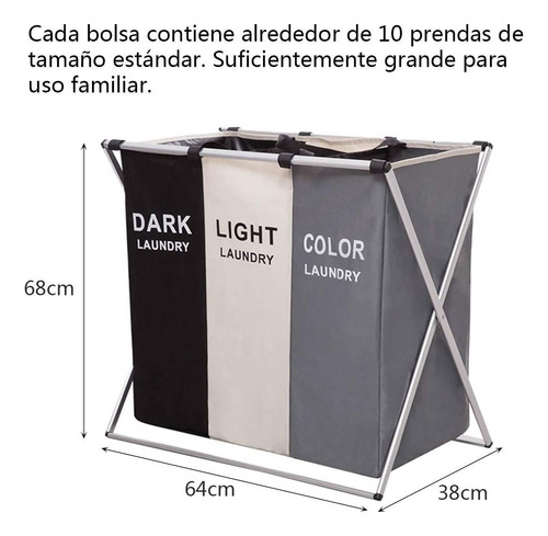 Cesta De Ropa Sucia 3 Compartimentos Plegable Multifunción
