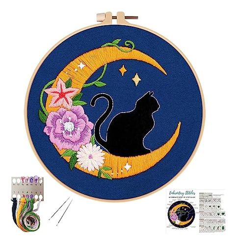 Louise Maelys Cat Moon Embroidery Kits Para Principiantes Co