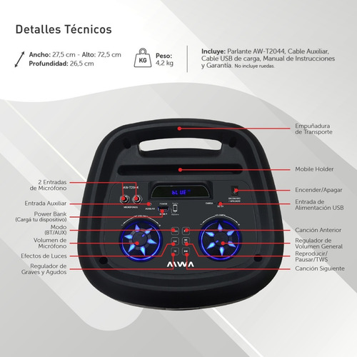 Parlante bluetooth Aiwa AW-T2044 6000w 110V/240V