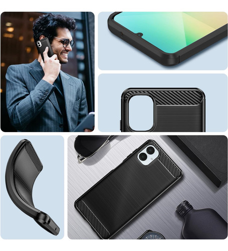 Funda Tpu Fibra Carbono Antigolpe Para Samsung A06 Negro Carbono Negro