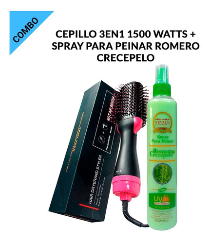 Cepillo 3en1 1500 Watts + Spray Para Peinar Romero Crecepelo