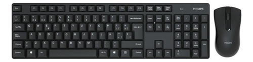 Kit de teclado y mouse inalámbrico Philips C501 Español Latinoamérica de color negro