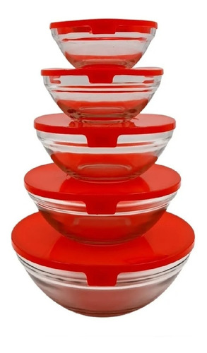 Set 5 Piezas Contenedor Bowl Tupper Vidrio Cocina Comida