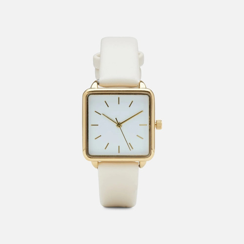 Reloj Cuadrado Beige Bizou Color de la correa Blanco Color del bisel Dorado Color del fondo Blanco