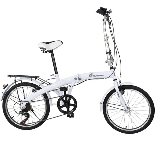 Bicicleta plegable Centurfit Vintage R20 20" 7v frenos v-brakes color blanco con pie de apoyo