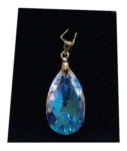 Pingente Gota Cristal Swarovski Blue Boreal 2,8cm Folh. Ouro