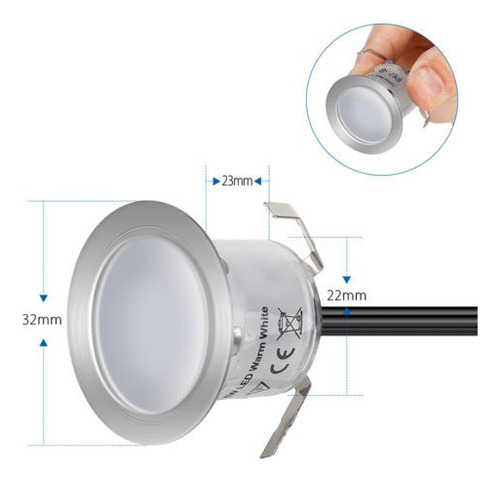 Pack De 16 Cálido Blanco Led Cubierta Luz Kit Paso Escaleras