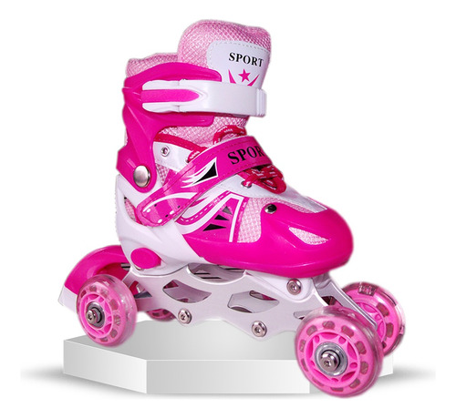 Patines En Linea Rosados Y Azules + Kit De Proteccion