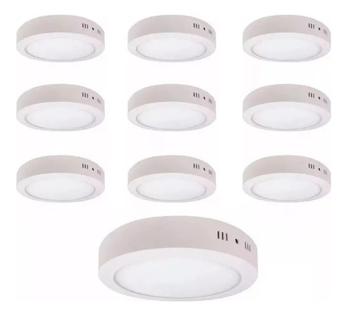 Pack 10 Focoplafón Led 18w Sobrepuesto Redondo Blanco Frío