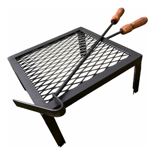 Parrilla 35 X 35 Mango De Madera Y Atizador