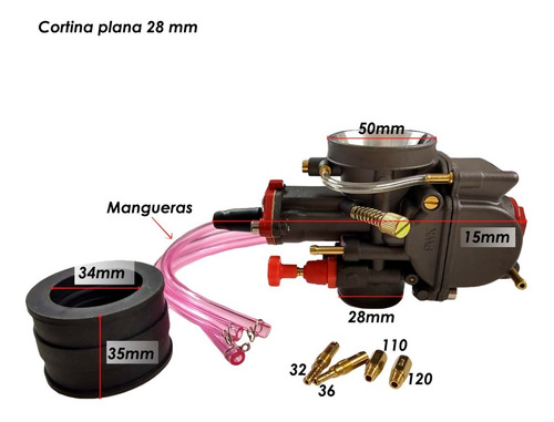 Imagen 2 de 7 de Carburador Cortina Plana Competicion 28 34 Mm Negro Chicler