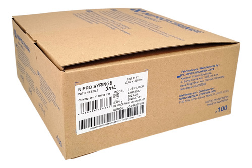 Jeringa C/ Aguja 3 Ml 23g X 1 Caja De 100 Unidades