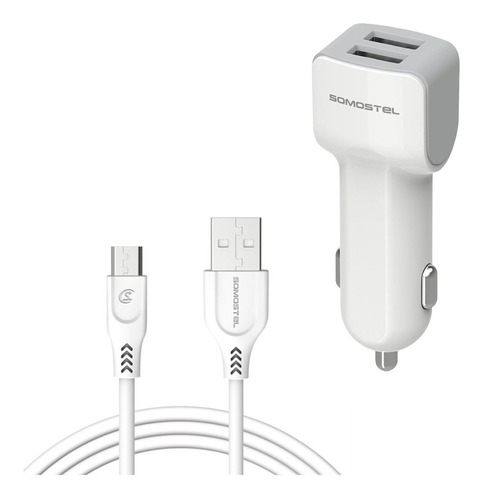 Cargador Auto Somostel Usb Doble + Cable Micro Tipo C Rapido