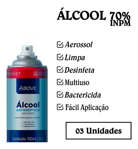 Álcool 70% Inpm Spray Aerosol  100ml/50gr Above 03 Unidades