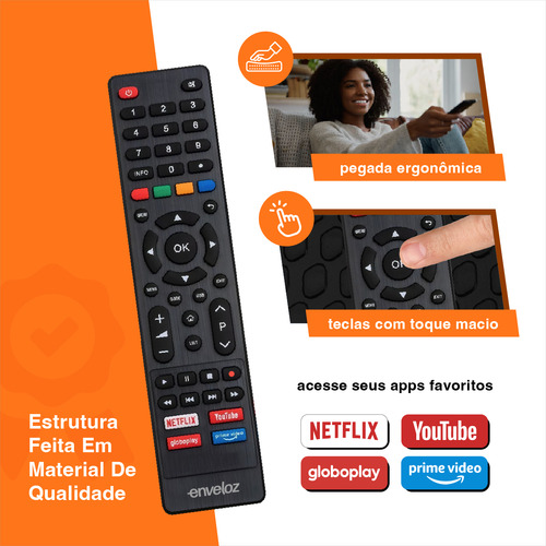 Kit 2 Controles Remoto Para Tv Philco Smart Teclas Netflix Youtube Globoplay E Amazon Prime Video Compativel Com Varios Modelos TVs Philco 9028 7250 9063 Com Pilhas Inclusas - Loja Enveloz