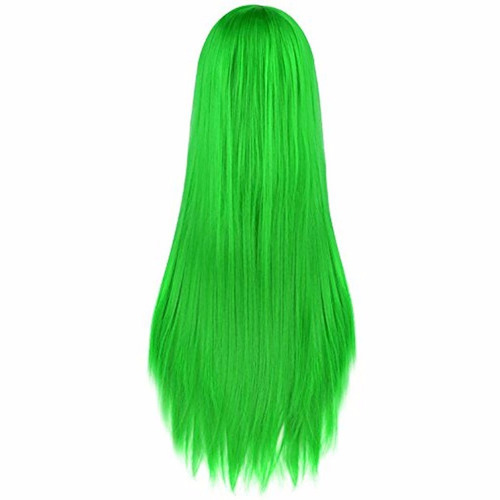 ¡ Peluca Lisa 80cm Kanekalon Larga Cabello Verde Neón !
