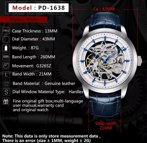 Reloj Mecánico Automático Pagani Design Pd-1638 Gold Black Negro Dorado Oscuro Dorado