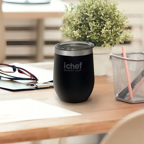 Copo Térmico Com Tampa Ichef Smart Cup 350 Ml Cor Preto Liso