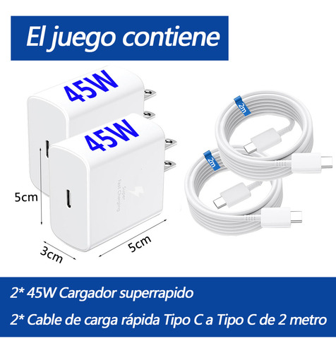 Cerobby® Cargador Para Samsung 45w Cargador Rapida Tipo C Compatible Con Samsung S23 S24 S25 Ultra A56 A36 A55 A54 A35 A34 Carga Rápida Pd 45w 2metros 2 Piezes