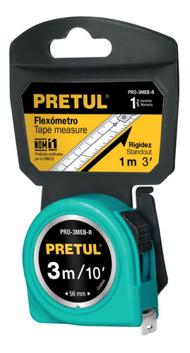 Flexómetro 3 Metros 13 Mm Cinta Verde  Pretul 21611