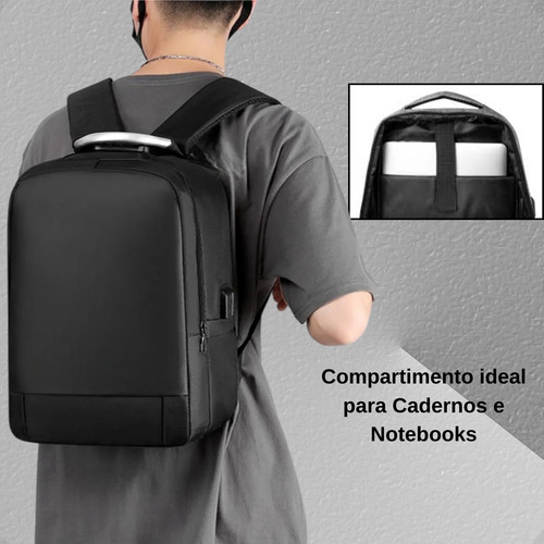 Mochila TheVisionaries Antifurto Executiva Com Cadeado Trava Segurança Porta Usb Saída Fone Ouvido Compartimento Notebook Resistente Reforçada Grande Anti Furto Unissex Masculina Feminina Trabalho