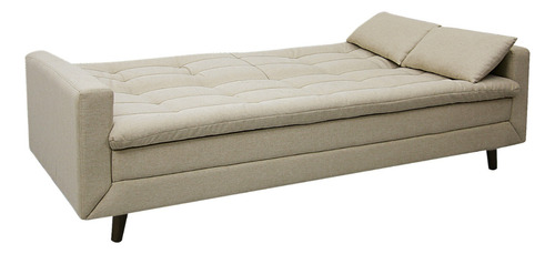 Sofá Cama New Jully 208cm Linoforte Com Braços Pés Madeira Bege Liso