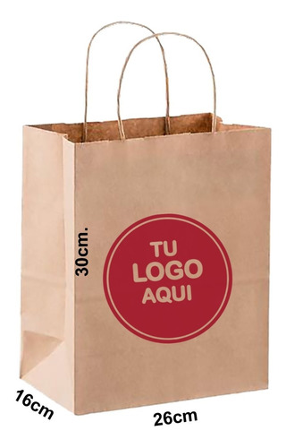 250 Bolsas De Papel Kraft  Personalizadas /26x30x16)