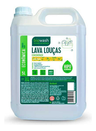 Detergente Lava Louças Erva Doce Biodegradável Biowash 5l