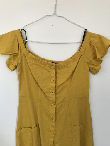 Vestido De Lino C/botones Forever21 Hombros Descubiertos