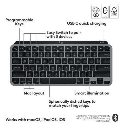 Teclado Inalámbrico Logitech Mx Keys Mini Para Mac Space Gre