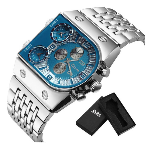 Relógios de quartzo inoxidável luminosos de luxo Oulm Cor de fundo: prata/azul