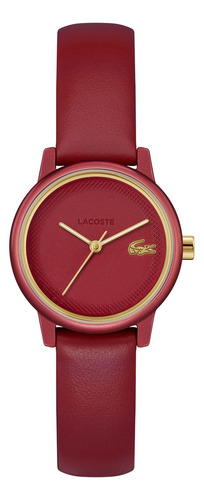 Lacoste Reloj Para Mujer 2001439 12.12 Swift Piel Rojo 28mm Correa Bordó Bisel Dorado Oscuro Fondo Bordó