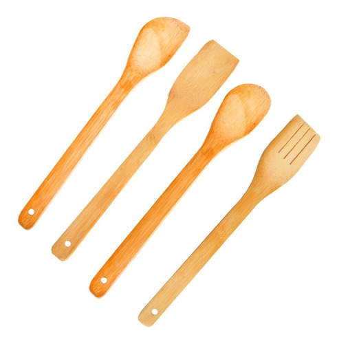 Pack 5 Utensilios Cocina Cucharas Paletas Pinzas Bambu