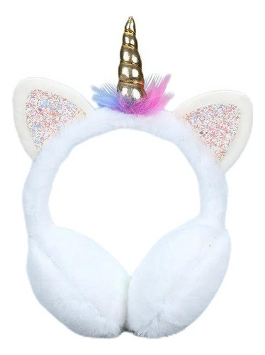 Orejeras para niños con forma de unicornio, color invierno, diseño de tela blanca, como se describe