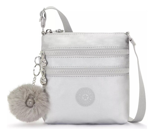 Bolsa Crossbody Kipling Alvar Diseño Color Solido De Nylon  Platinum M Gg Asas Color Igual Al Resto De La Bolsa