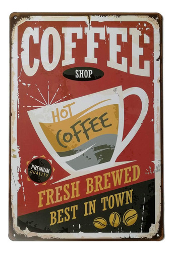 Erlood Cafetera Caf Caliente Vintage Metal, Cartel Pster De