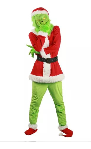 Traje De Santa Claus Papá Noel De Pelo Verde, Friki Navideño,traje De Exhibición Cosplay, Máscara Navideña