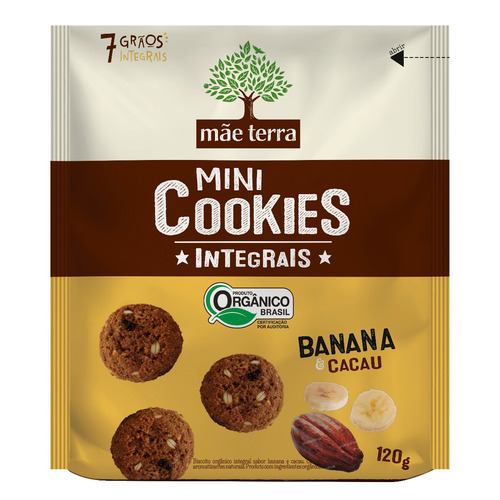 Kit 5 Cookies Orgânico De Banana Com Cacau Mãe Terra 120g