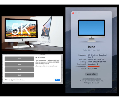 iMac Retina 5k - 27' 2017 Core I5 3,4ghz 40gb Ram Ssd 1tb