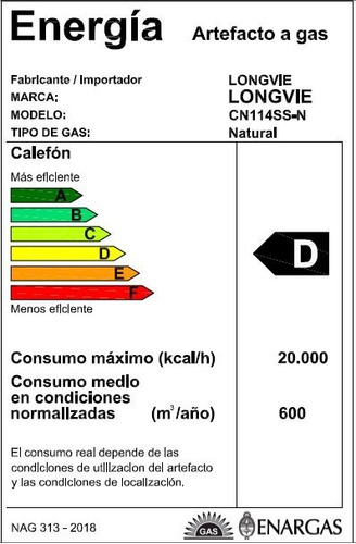 Imagen 2 de 2 de Calefón Longvie Tiro Natural 14 Litros Cn114ss Gn