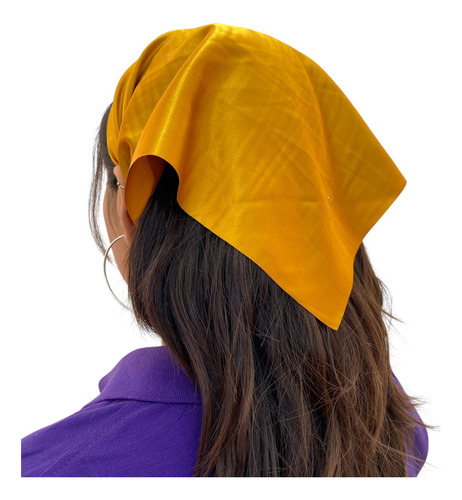 Mascada Color Solido Satinado Mujer Para Cabeza Mediano Amarillo Mostaza Liso Mediana