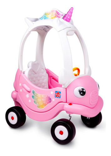Cochecito de cuadriciclo para niños con cuerno de unicornio rosa