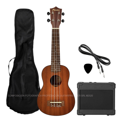 Ukelele Electroacustico Sapele Caoba Ampli Afinador Funda 