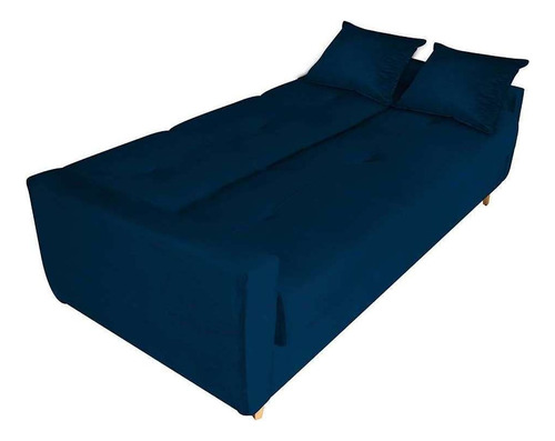 Sofá-cama 3 Lugares Com Baú Pamela Veludo Azul
