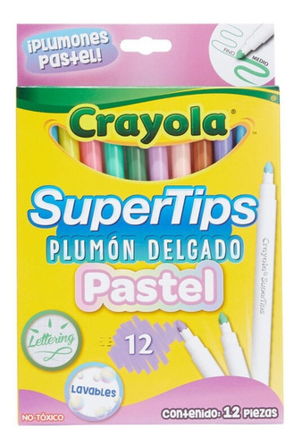12 Marcadores Supertips Pastel Delgado Lavables Crayola