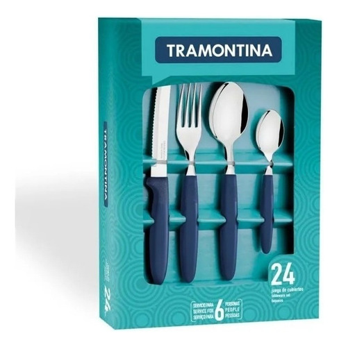 Juego De Cubiertos 24pz Ipanema Tramontina Mango Plastico Color Azul